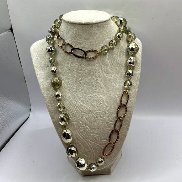 Aurora Borealis Beads in Assorted Sizes. Hammered Oval gold tone Chain 34” - Picture 1 of 10